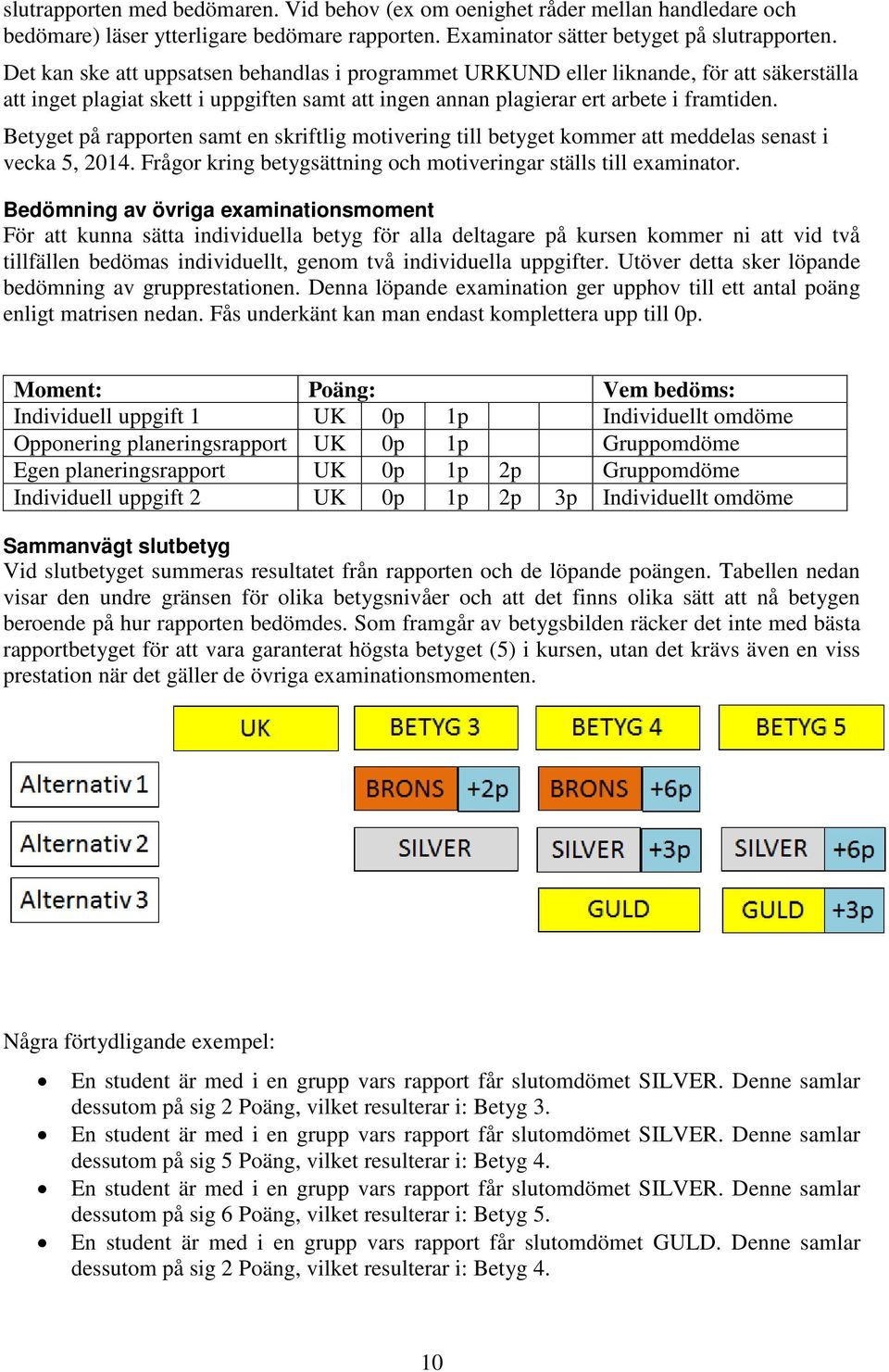 Betyget på rapporten samt en skriftlig motivering till betyget kommer att meddelas senast i vecka 5, 2014. Frågor kring betygsättning och motiveringar ställs till examinator.