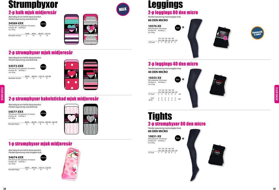 Ant/förp: 2 110 122 134 146 158 116 128 140 152 164 170-123 Svart 3 7 10 10 8 2 * PACKAGING NO: CBLW6 TYPE OF LABEL: LEGGINGS WOMEN.