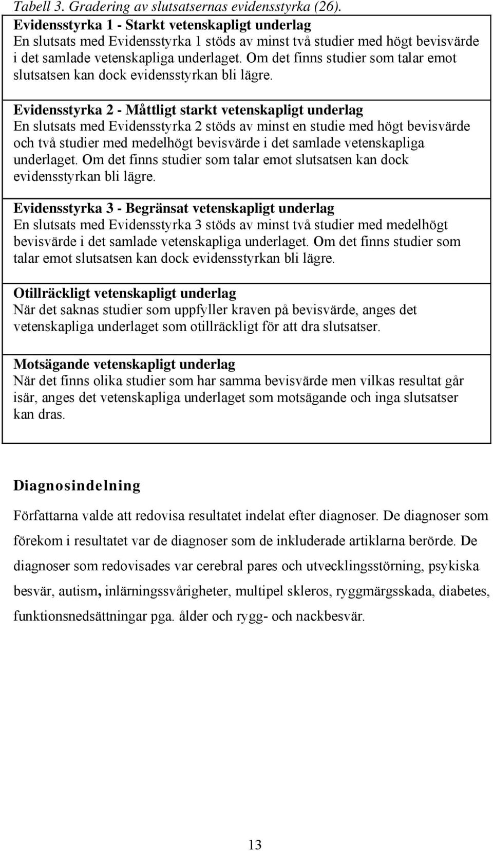 Om det finns studier som talar emot slutsatsen kan dock evidensstyrkan bli lägre.