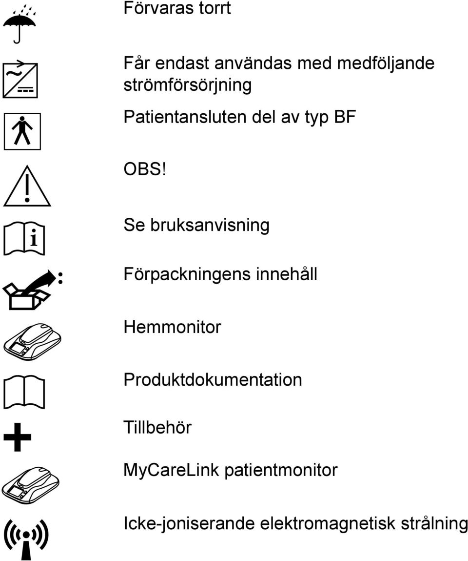 Se bruksanvisning Förpackningens innehåll Hemmonitor