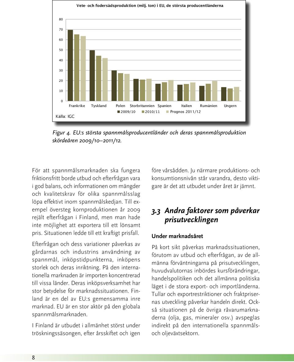 EU:s största spannmålsproducentländer och deras spannmålsproduktion skördeåren 2009/10 2011/12.