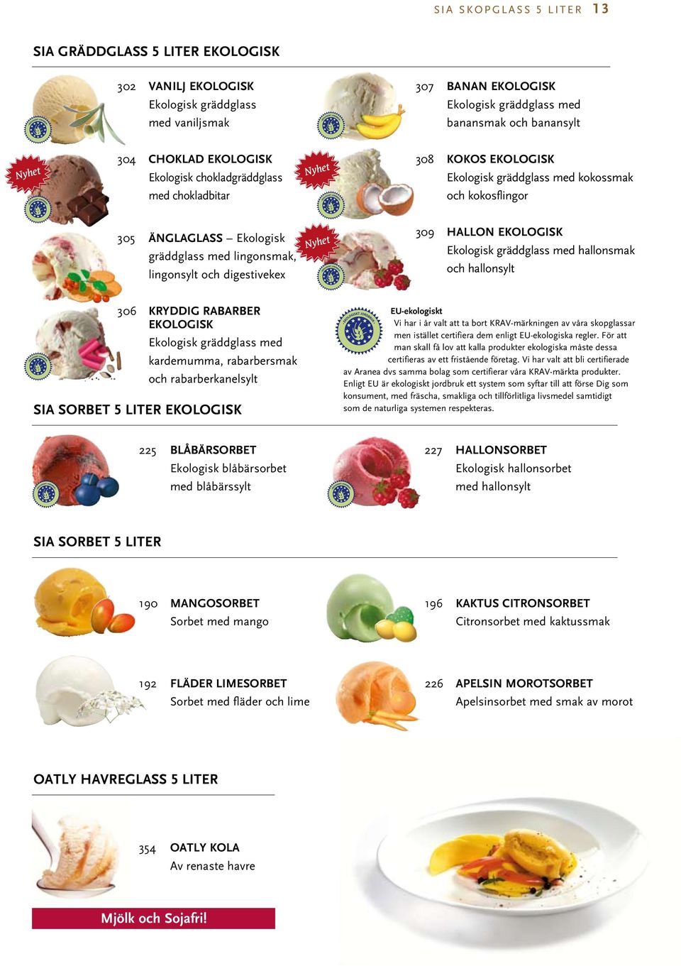 digestivekex 309 HALLON EKOLOGISK Ekologisk gräddglass med hallonsmak och hallonsylt 306 KRYDDIG RABARBER EKOLOGISK Ekologisk gräddglass med kardemumma, rabarbersmak och rabarberkanelsylt SIA SORBET