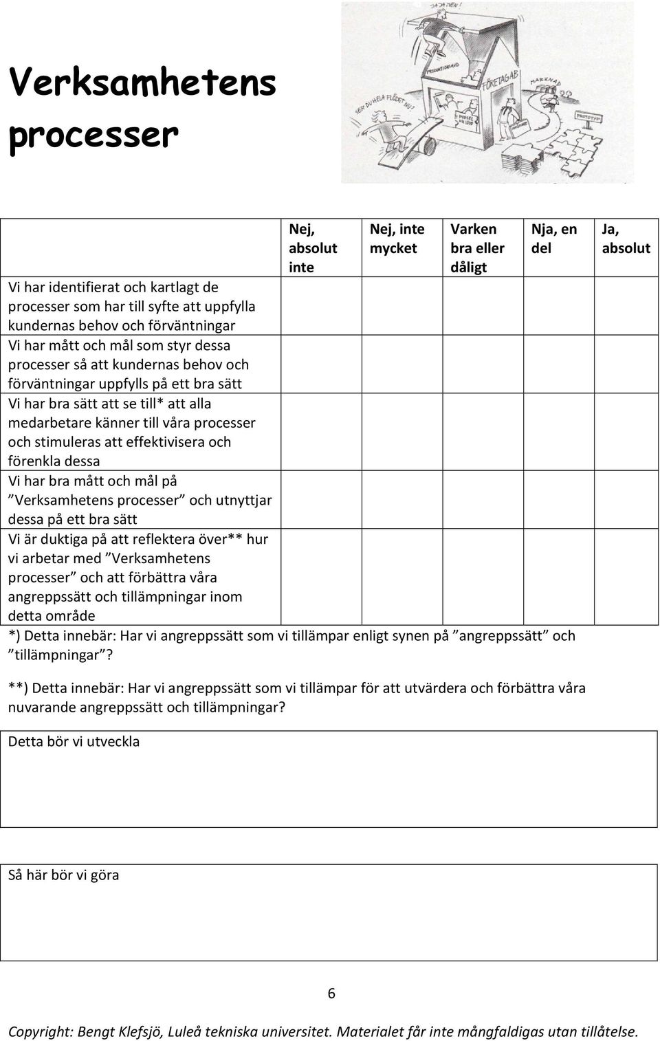 effektivisera och förenkla dessa Vi har bra mått och mål på Verksamhetens processer och utnyttjar dessa på ett bra sätt Vi är duktiga på att reflektera över** hur vi arbetar med