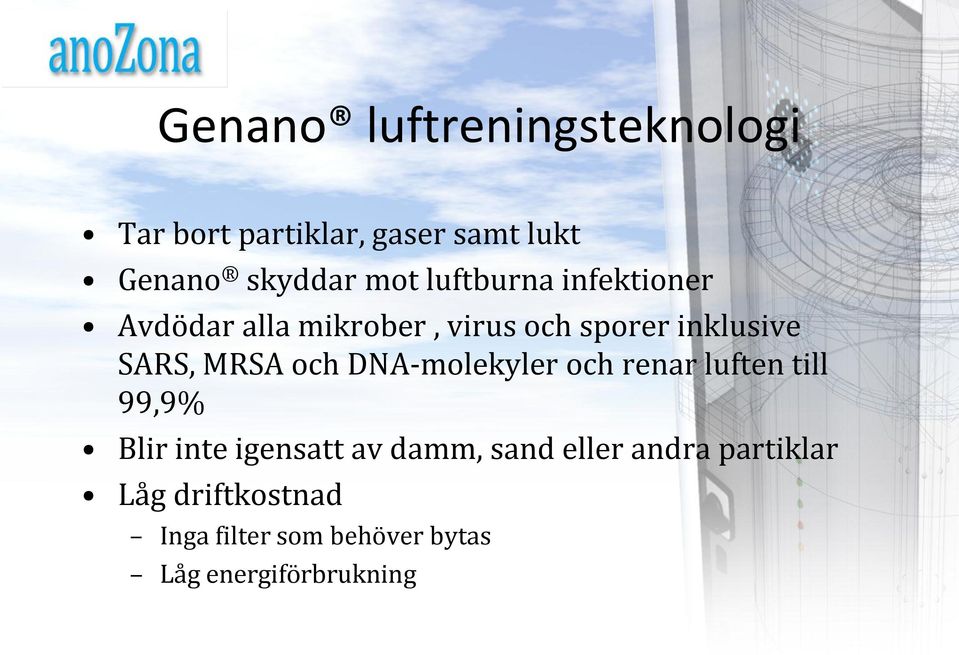 och DNA-molekyler och renar luften till 99,9% Blir inte igensatt av damm, sand