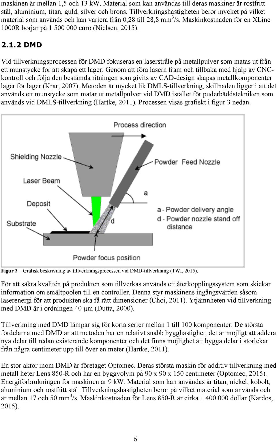 00R börjar på 1 500 000 euro (Nielsen, 2015). 2.1.2 DMD Vid tillverkningsprocessen för DMD fokuseras en laserstråle på metallpulver som matas ut från ett munstycke för att skapa ett lager.