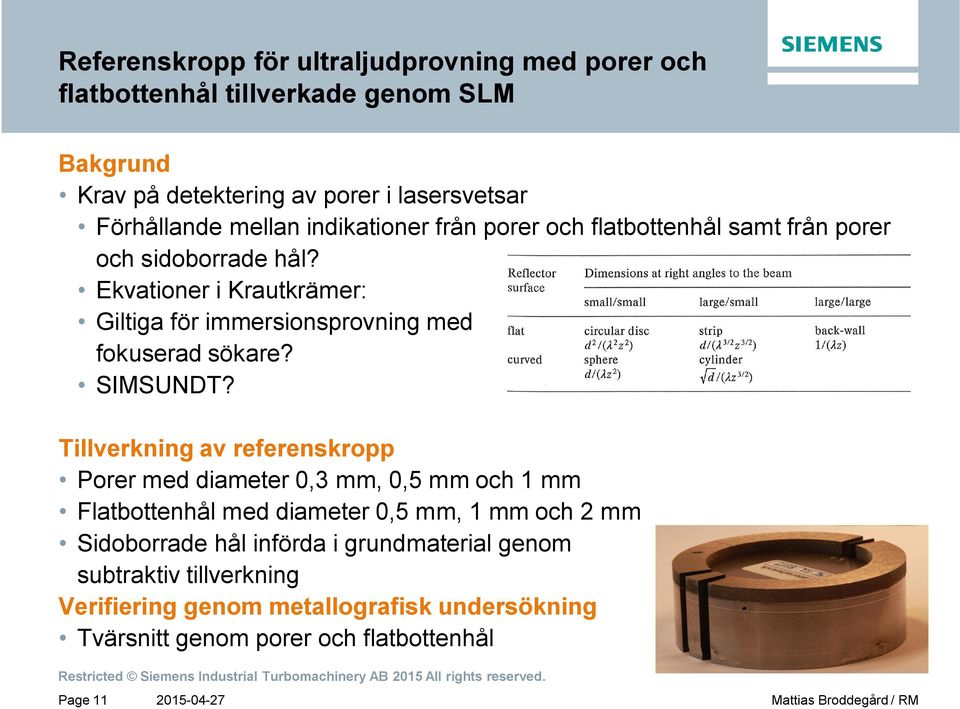 Ekvationer i Krautkrämer: Giltiga för immersionsprovning med fokuserad sökare? SIMSUNDT?