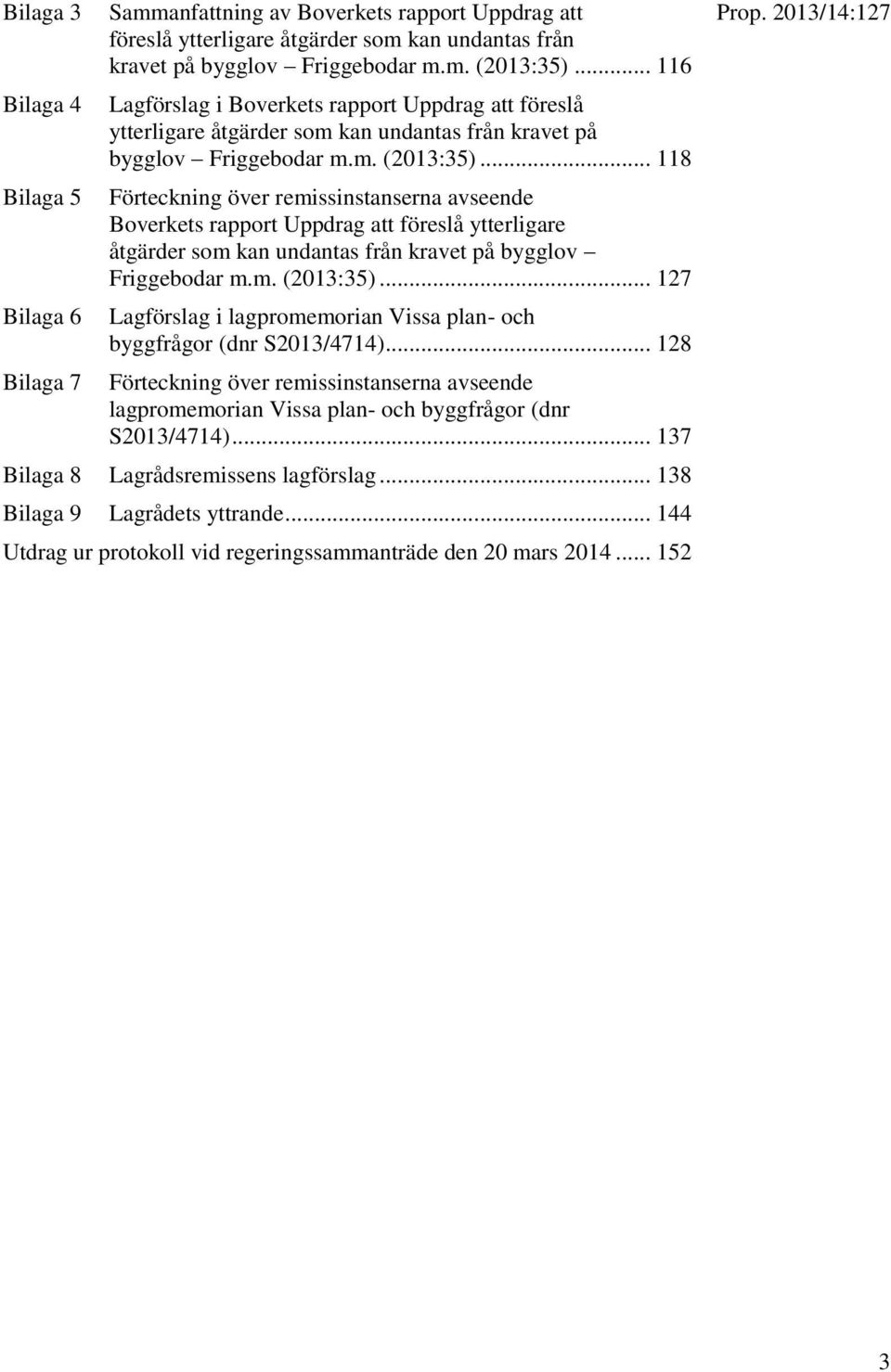 .. 118 Förteckning över remissinstanserna avseende Boverkets rapport Uppdrag att föreslå ytterligare åtgärder som kan undantas från kravet på bygglov Friggebodar m.m. (2013:35).