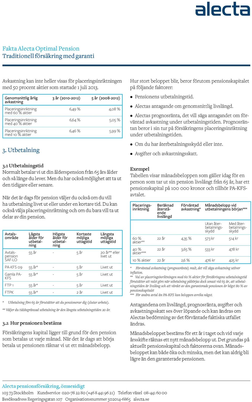 Men du har också möjlighet att ta ut den tidigare eller senare. När det är dags för pension väljer du också om du vill ha utbetalning livet ut eller under en kortare tid.