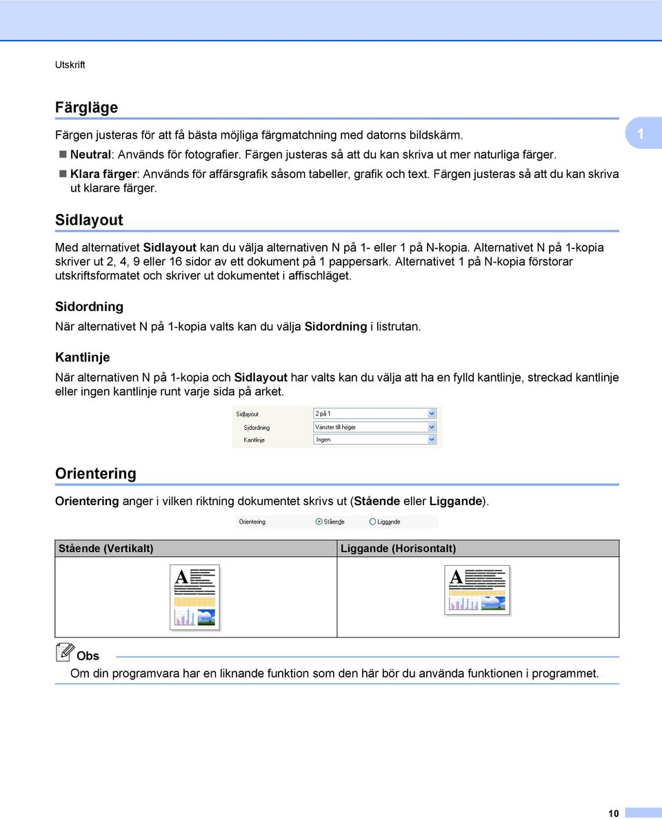 1 Sidlayout Med alternativet Sidlayout kan du välja alternativen N på 1- eller 1 på N-kopia. Alternativet N på 1-kopia skriver ut 2, 4, 9 eller 16 sidor av ett dokument på 1 pappersark.