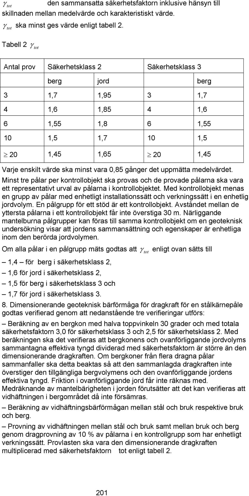 vara 0,85 gånger det uppmätta medelvärdet. Minst tre pålar per kontrollobjekt ska provas och de provade pålarna ska vara ett representativt urval av pålarna i kontrollobjektet.