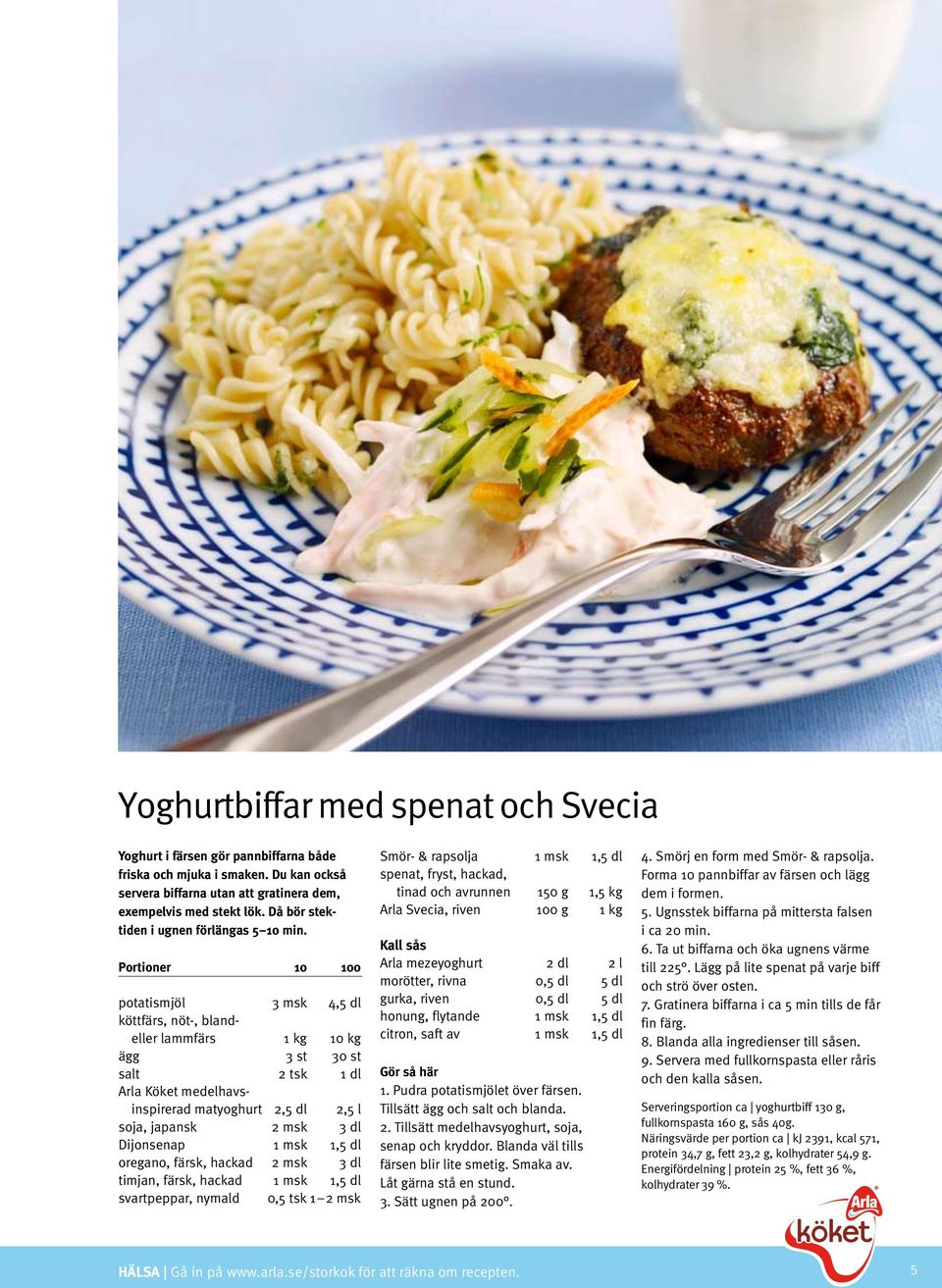 potatismjöl 3 msk 4,5 dl köttfärs, nöt-, blandeller lammfärs 1 kg 10 kg ägg 3 st 30 st salt 2 tsk 1 dl Arla Köket medelhavsinspirerad matyoghurt 2,5 dl 2,5 l soja, japansk 2 msk 3 dl Dijonsenap 1 msk