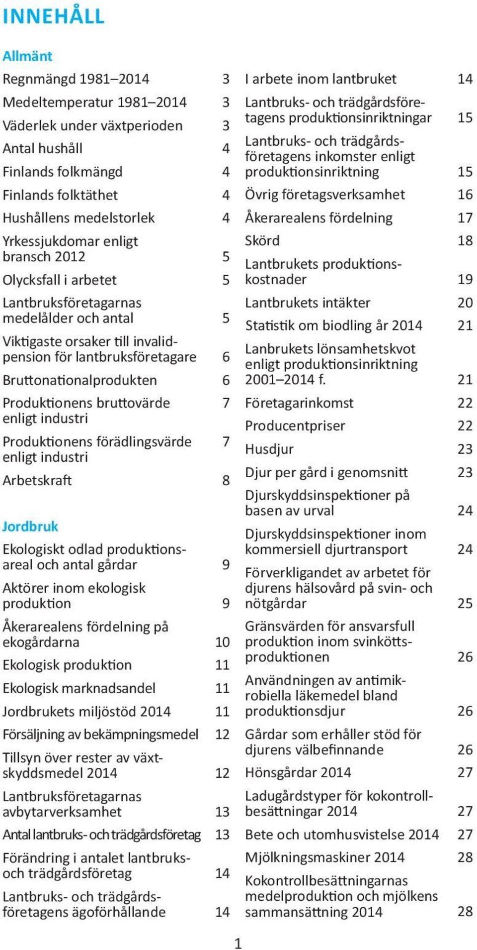 fördelning 17 Skörd 18 Yrkessjukdomar enligt bransch 2012 5 Olycksfall i arbetet 5 Lantbruksföretagarnas medelålder och antal 5 Viktigaste orsaker till invalidpension för lantbruksföretagare 6