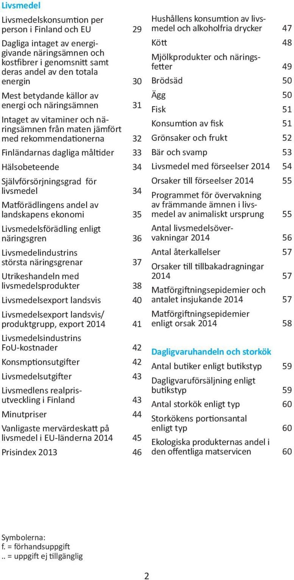 34 Matförädlingens andel av landskapens ekonomi 35 Livsmedelsförädling enligt näringsgren 36 Livsmedelindustrins största näringsgrenar 37 Utrikeshandeln med livsmedelsprodukter 38 Livsmedelsexport