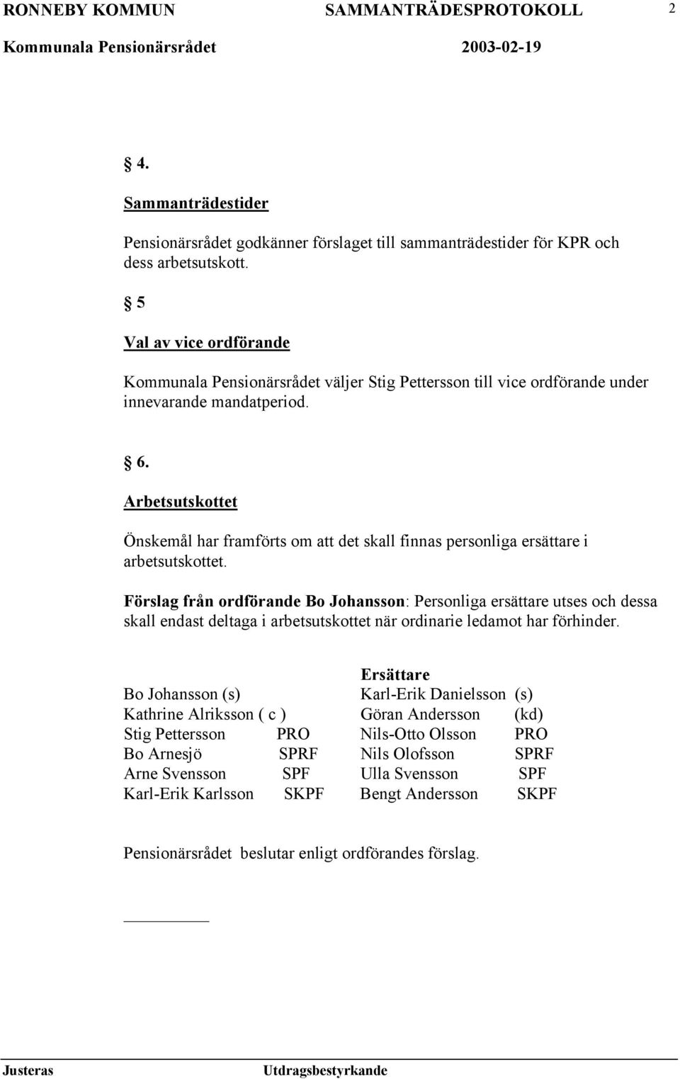 Arbetsutskottet Önskemål har framförts om att det skall finnas personliga ersättare i arbetsutskottet.