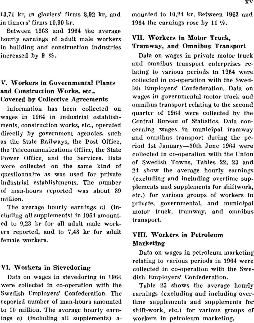 , Covered by Collective Agreements Information has been collected on wages in 1964 in industrial establishments, construction works, etc.