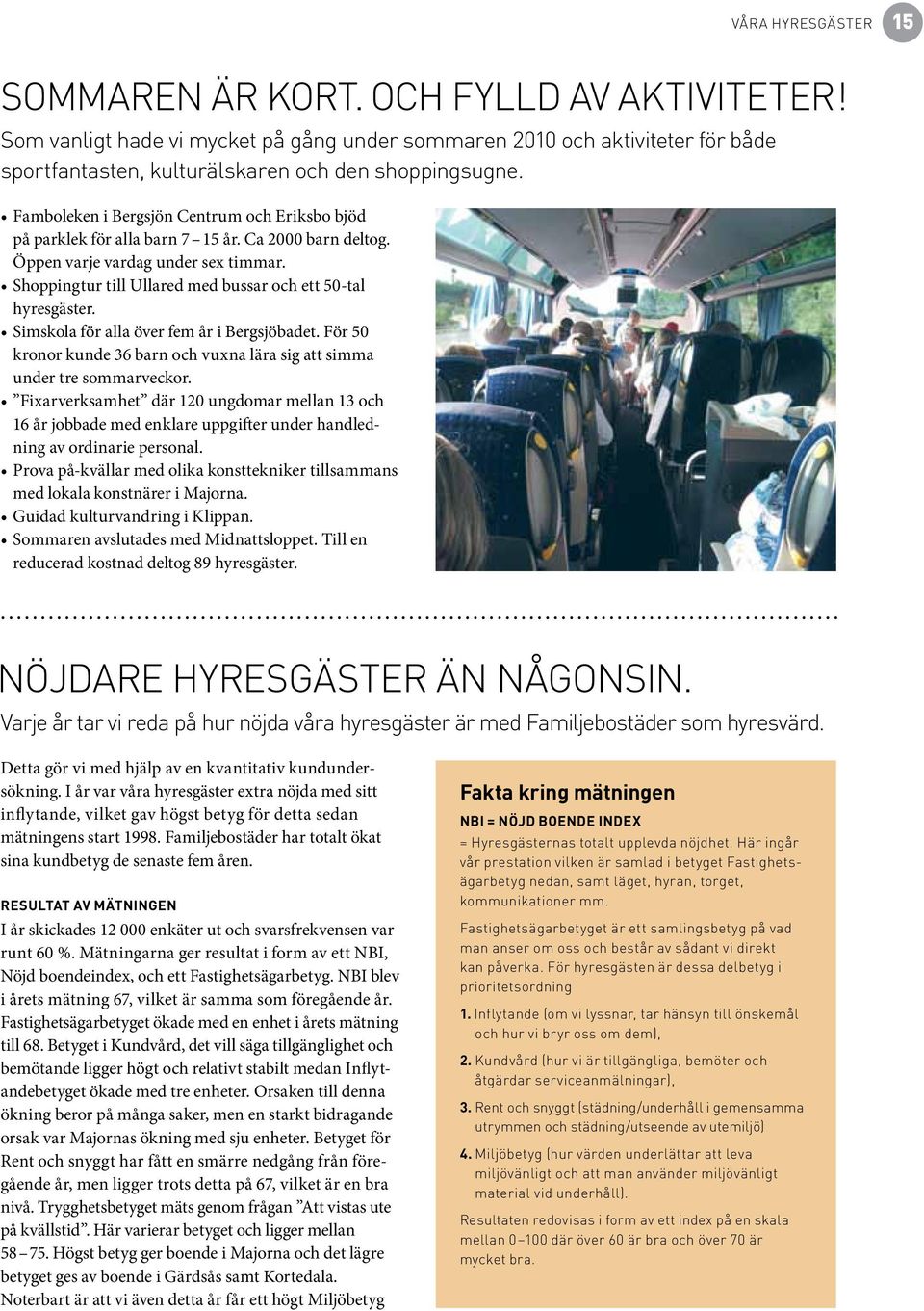 Shoppingtur till Ullared med bussar och ett 50-tal hyresgäster. Simskola för alla över fem år i Bergsjöbadet. För 50 kronor kunde 36 barn och vuxna lära sig att simma under tre sommarveckor.