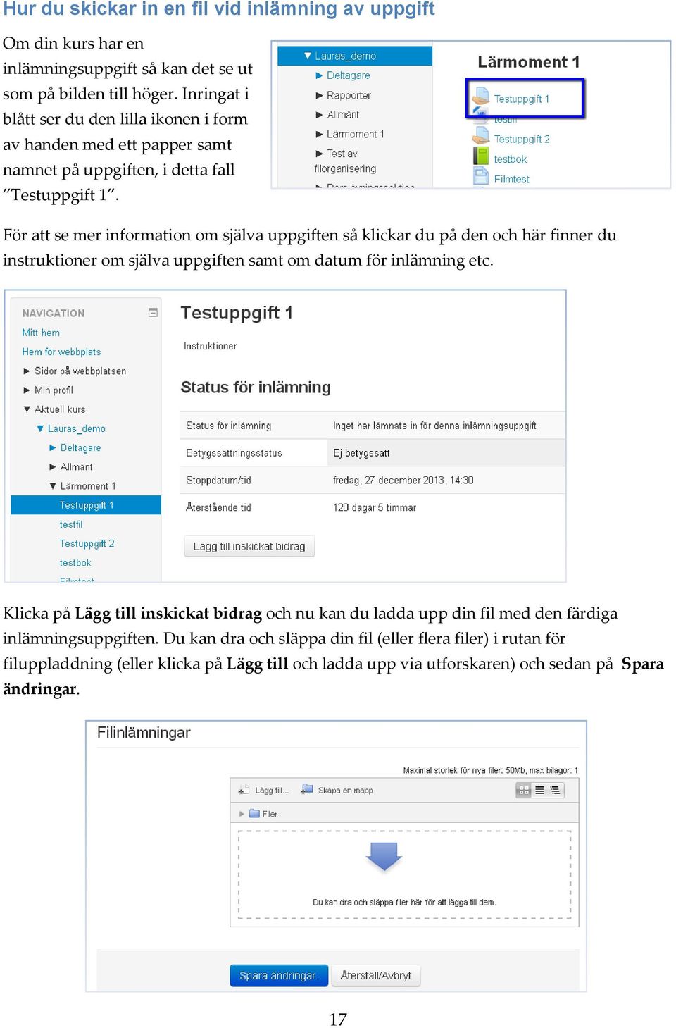 För att se mer information om själva uppgiften så klickar du på den och här finner du instruktioner om själva uppgiften samt om datum för inlämning etc.