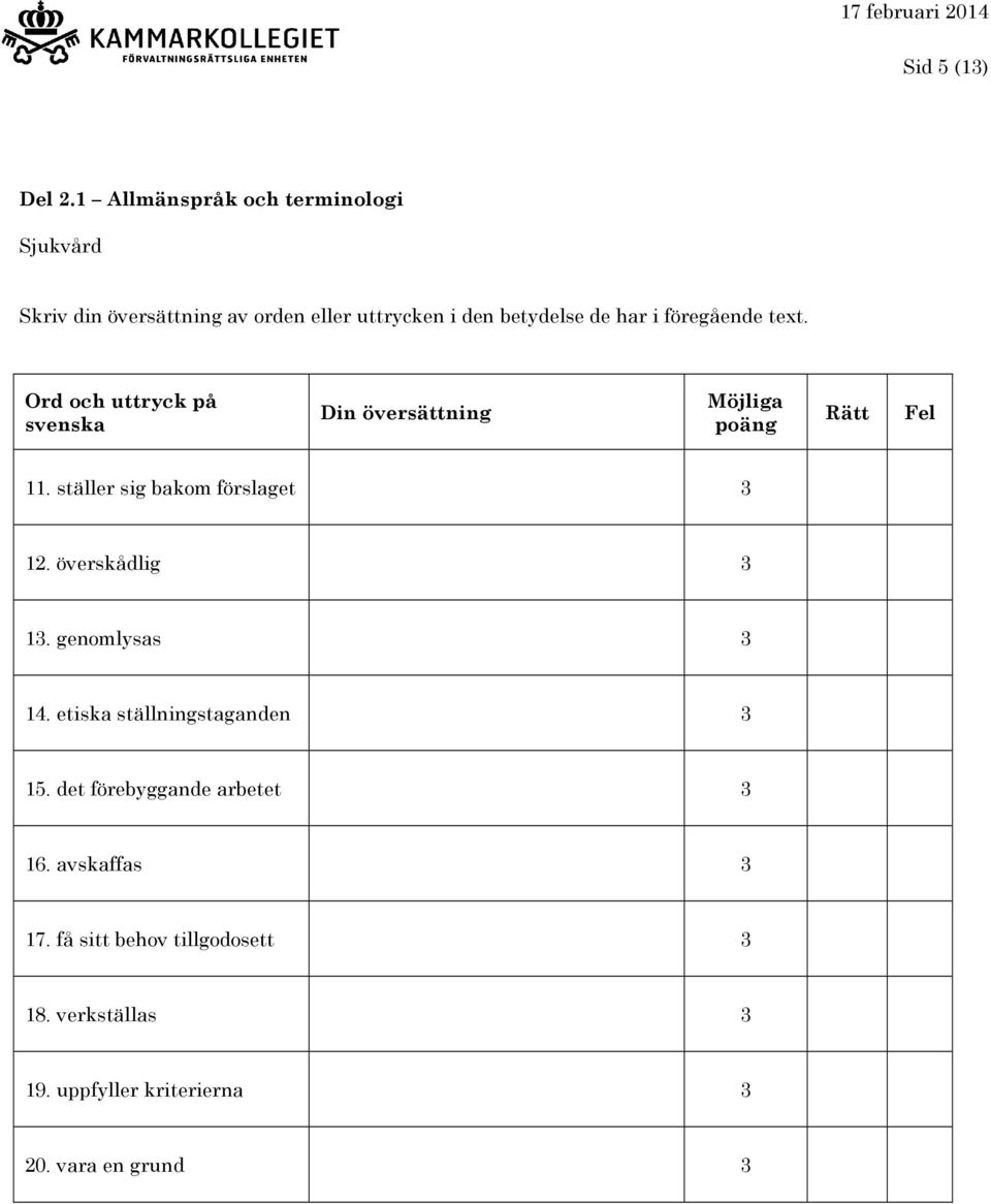 överskådlig 1. genomlysas 14. etiska ställningstaganden 15. det förebyggande arbetet 16.