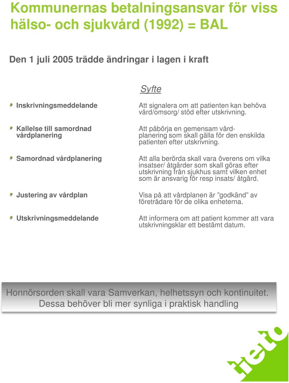 Inskrivningsmeddelande Kallelse till samordnad vårdplanering Samordnad vårdplanering Justering av vårdplan Utskrivningsmeddelande Att signalera om att patienten kan behöva vård/omsorg/ stöd efter