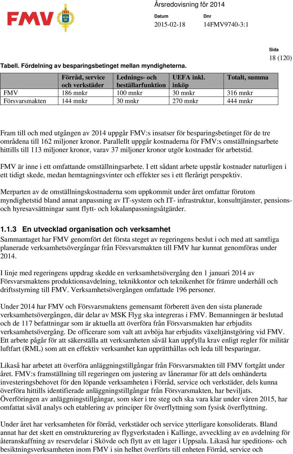 insatser för besparingsbetinget för de tre områdena till 162 miljoner kronor.