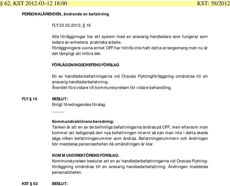 Förläggningens vuxna enhet OFF har hittills inte haft detta arrangemang men nu är det lämpligt att införa det.