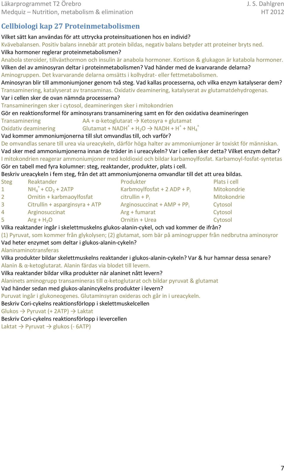 Anabola steroider, tillväxthormon och insulin är anabola hormoner. Kortison & glukagon är katabola hormoner. Vilken del av aminosyran deltar i proteinmetabolismen?