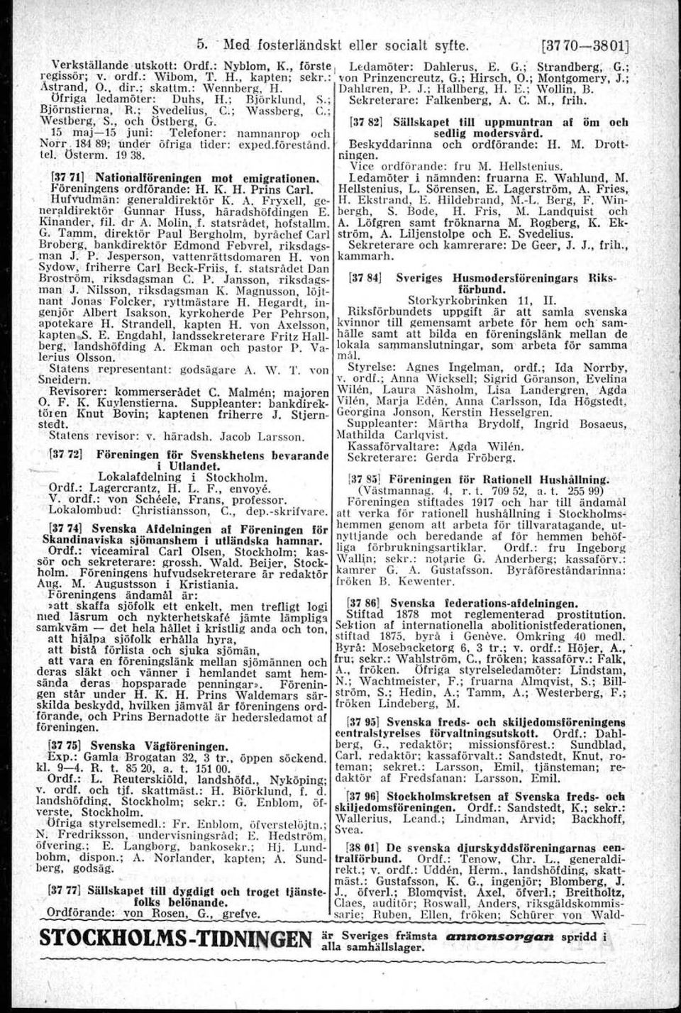 Biörnstlerna," R.;' Svedelius, Ci;Wassberg. -C.;,,WestbeFg;-S.,och Ost berg, G, [37821 Sällskapet till uppmuntran alilm,,,ch :15' :m'aj-15 juni: Telefoner: namnanrop och sedlig modersvård..,,:' Nor,f.