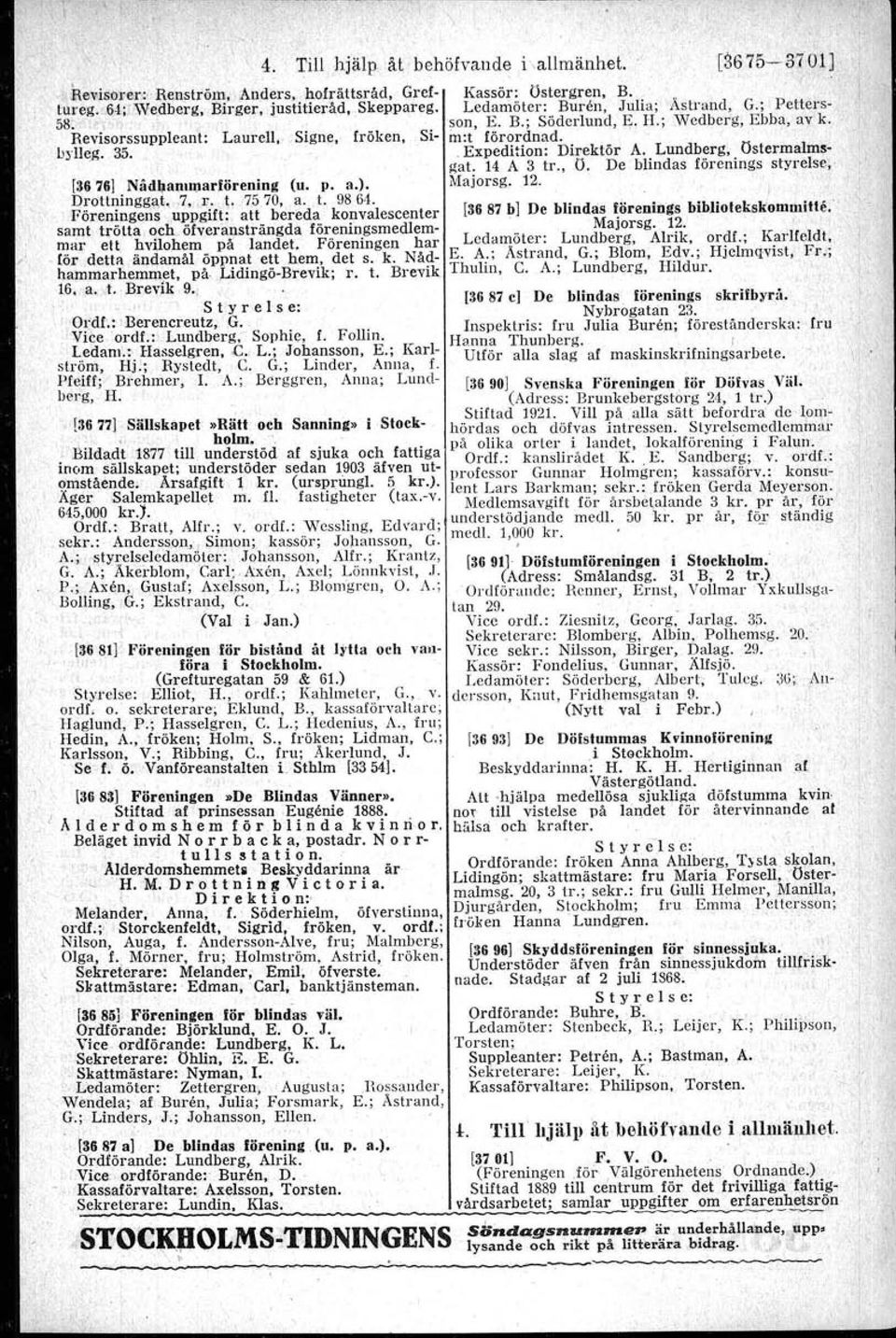 ' " " [36 87 el De blindas. fjirenings skrubyr,å -.,>',',,",,,.", S Ly r e lse: Nybrogatan 23.,', " i! \ "iuoi:dl,::berencreu,.tz,.,g.", I k' l r B 'f. d k' l.' "'Vic'e,'ordl.:'L,un<lberg,' Sophie, l.