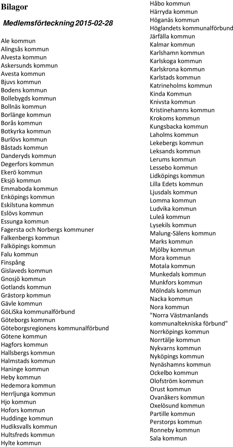 Fagersta och Norbergs kommuner Falkenbergs kommun Falköpings kommun Falu kommun Finspång Gislaveds kommun Gnosjö kommun Gotlands kommun Grästorp kommun Gävle kommun GöLiSka kommunalförbund Göteborgs