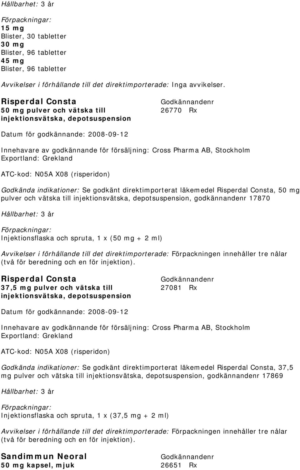 depotsuspension, godkännandenr 17870 Injektionsflaska och spruta, 1 x (50 mg + 2 ml) Avvikelser i förhållande till det direktimporterade: Förpackningen innehåller tre nålar (två för beredning och en