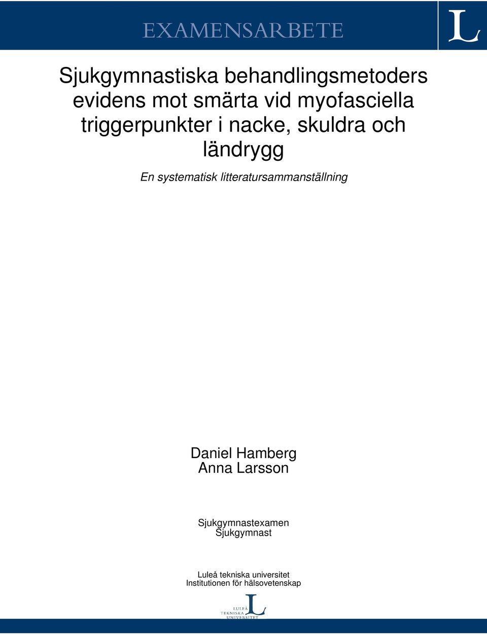 litteratursammanställning Daniel Hamberg Anna Larsson Sjukgymnastexamen