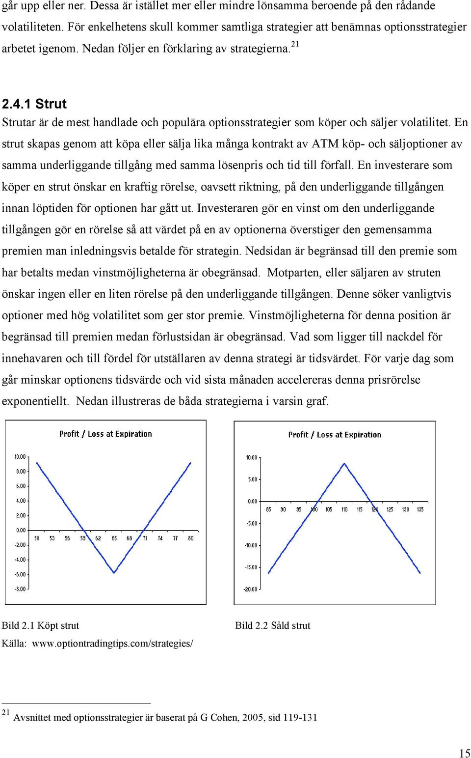 En strut skapas genom att köpa eller sälja lika många kontrakt av ATM köp- och säljoptioner av samma underliggande tillgång med samma lösenpris och tid till förfall.