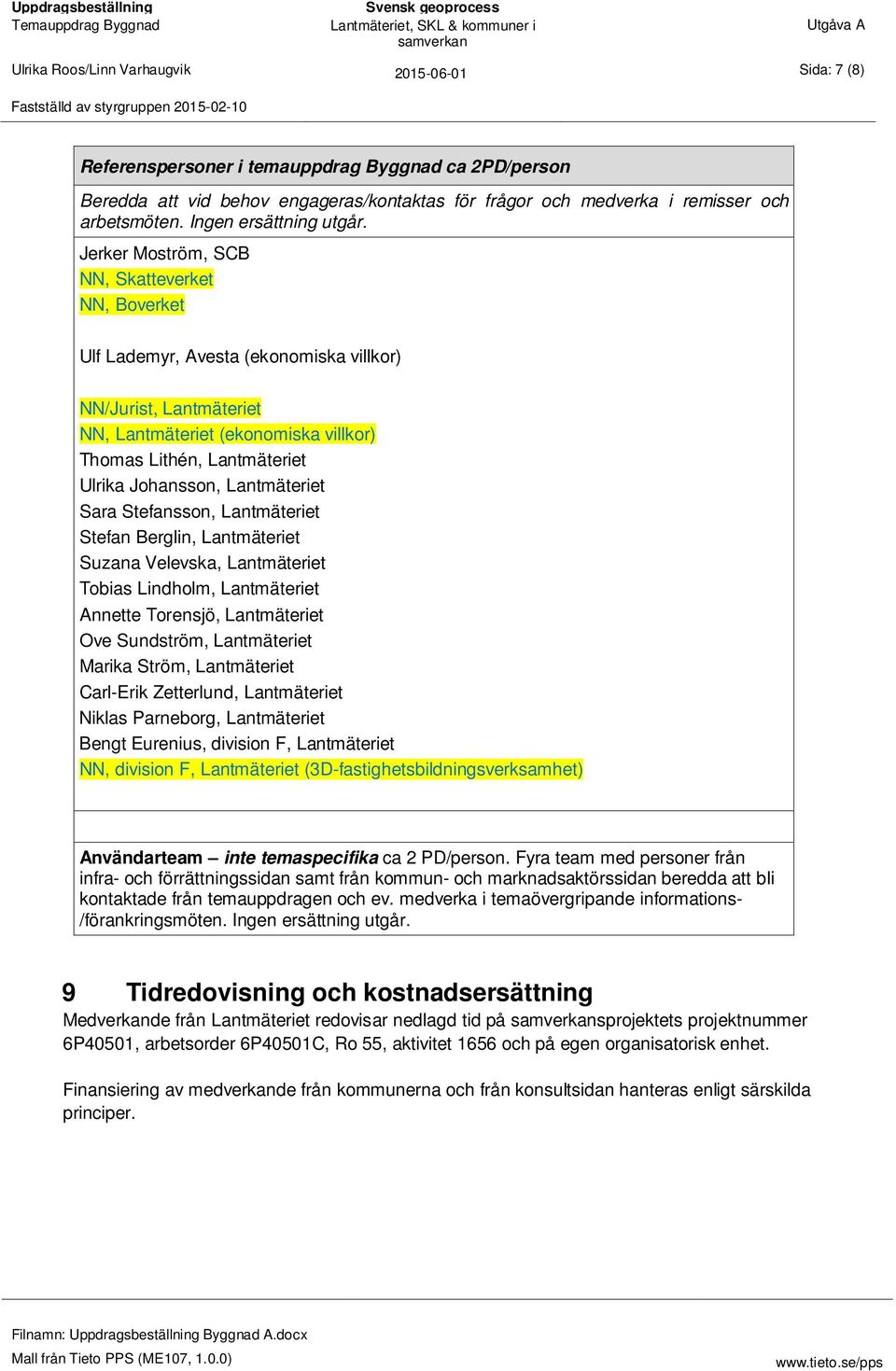 Jerker Moström, SCB NN, Skatteverket NN, Boverket Ulf Lademyr, Avesta (ekonomiska villkor) NN/Jurist, Lantmäteriet NN, Lantmäteriet (ekonomiska villkor) Thomas Lithén, Lantmäteriet Ulrika Johansson,