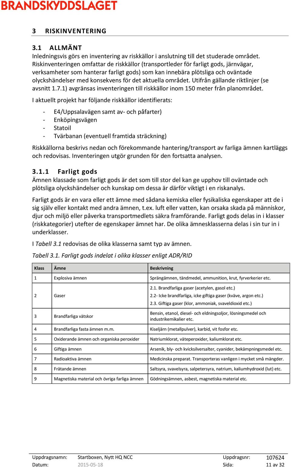 för det aktuella området. Utifrån gällande riktlinjer (se avsnitt 1.7.1) avgränsas inventeringen till riskkällor inom 150 meter från planområdet.