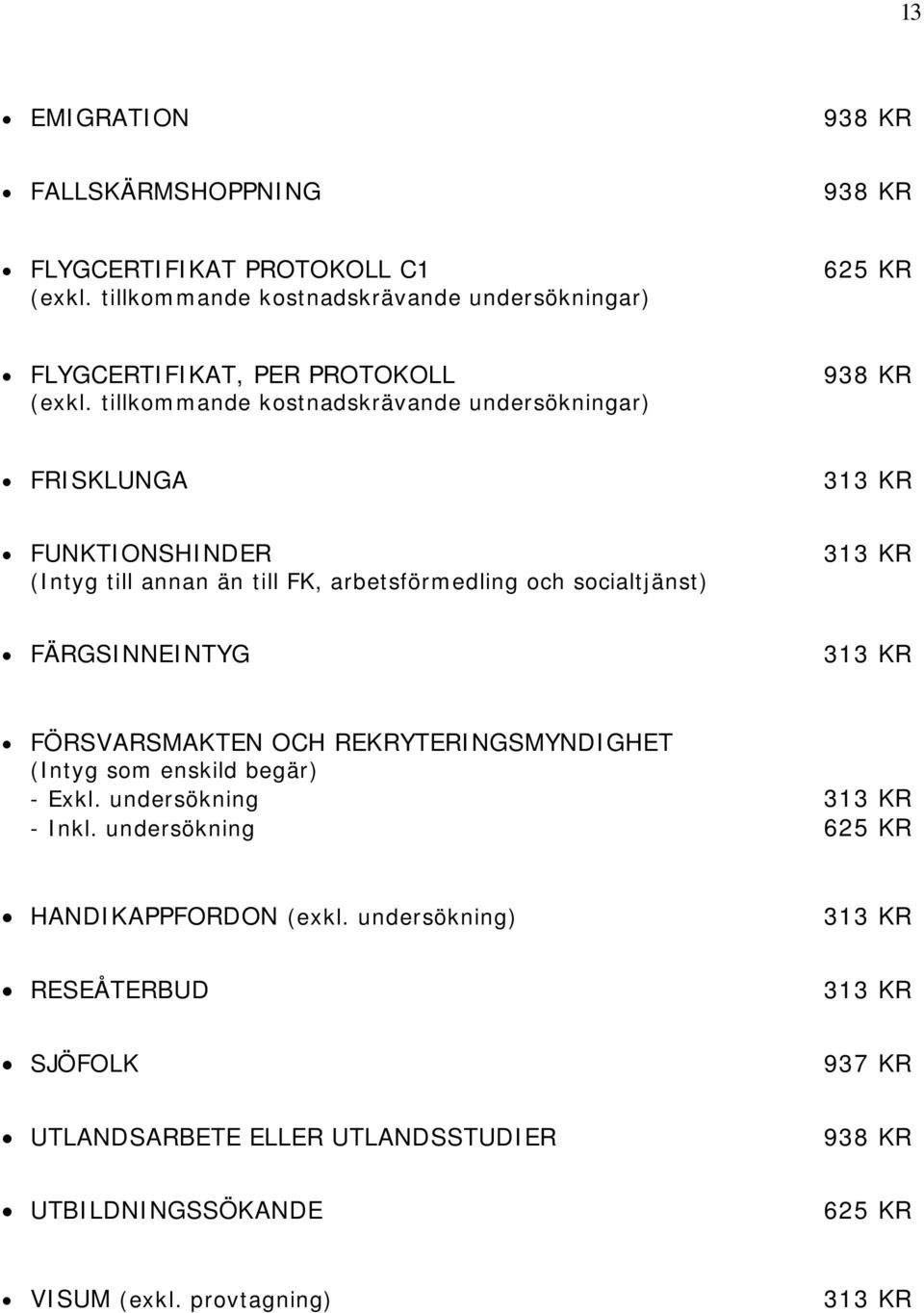 tillkommande kostnadskrävande undersökningar) 938 KR FRISKLUNGA FUNKTIONSHINDER (Intyg till annan än till FK, arbetsförmedling och socialtjänst)