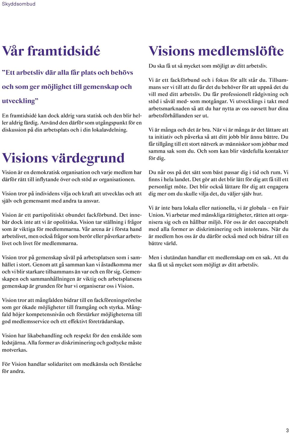 Visions värdegrund Vision är en demokratisk organisation och varje medlem har därför rätt till inflytande över och stöd av organisationen.