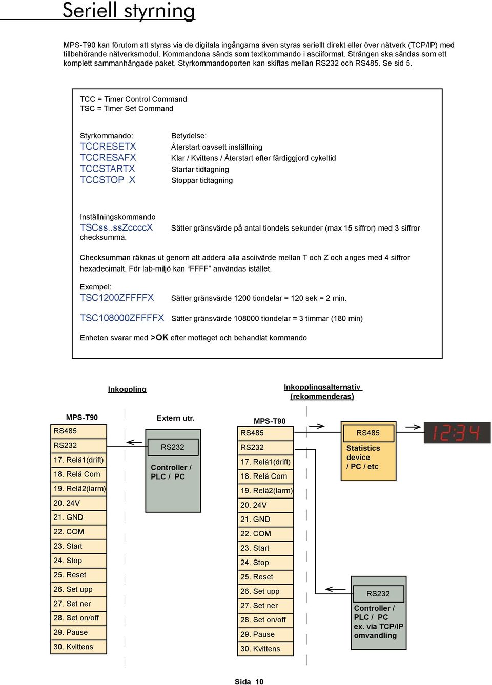 TCC = Timer Control Command TSC = Timer Set Command Styrkommando: TCCRESETX TCCRESAFX TCCSTARTX TCCSTOP X Betydelse: Återstart oavsett inställning Klar / Kvittens / Återstart efter färdiggjord