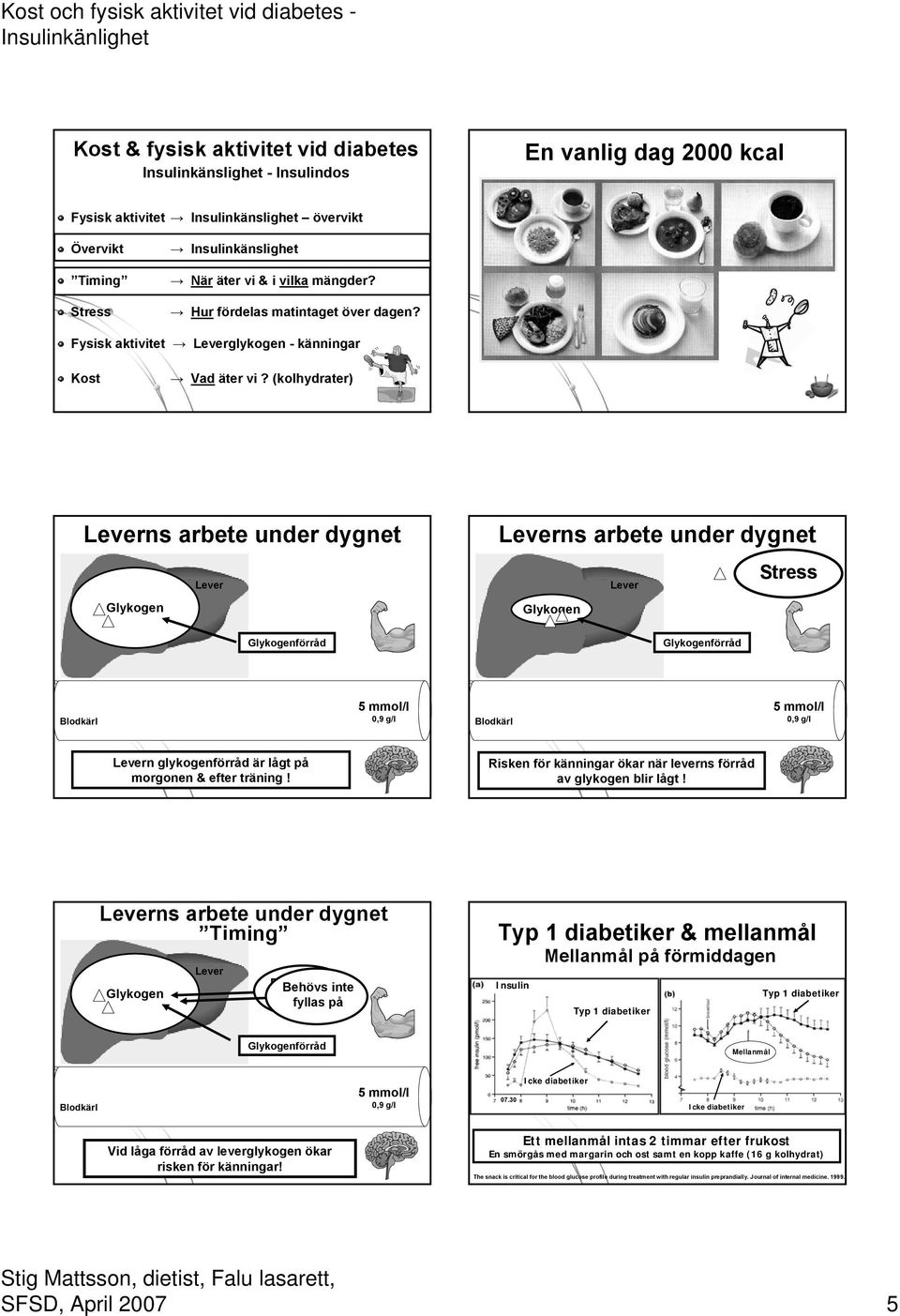 (kolhydrater) Leverns arbete under dygnet Glykogen Lever Leverns arbete under dygnet Lever Glykogen Glykogenförråd Glykogenförråd Blodkärl 5 ol/l 0,9 g/l Blodkärl 5 ol/l 0,9 g/l Levern glykogenförråd