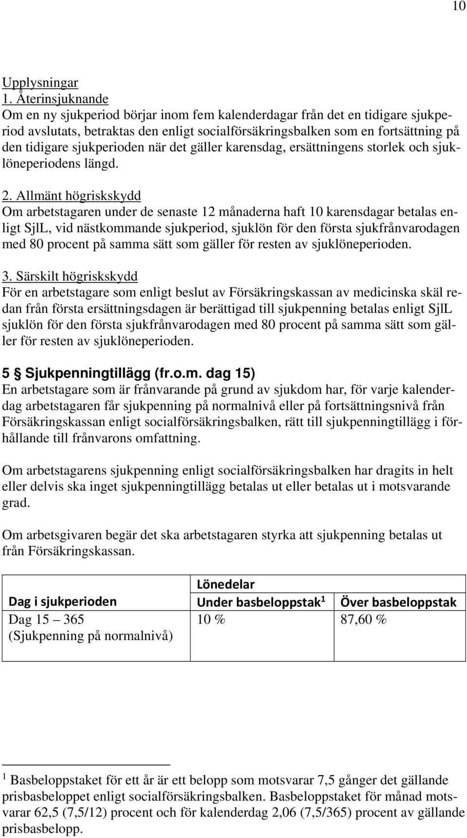 sjukperioden när det gäller karensdag, ersättningens storlek och sjuklöneperiodens längd. 2.