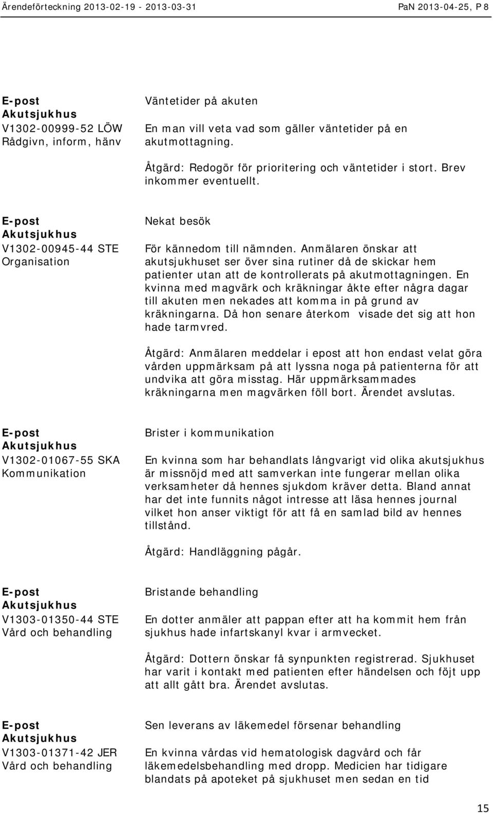 Anmälaren önskar att akutsjukhuset ser över sina rutiner då de skickar hem patienter utan att de kontrollerats på akutmottagningen.