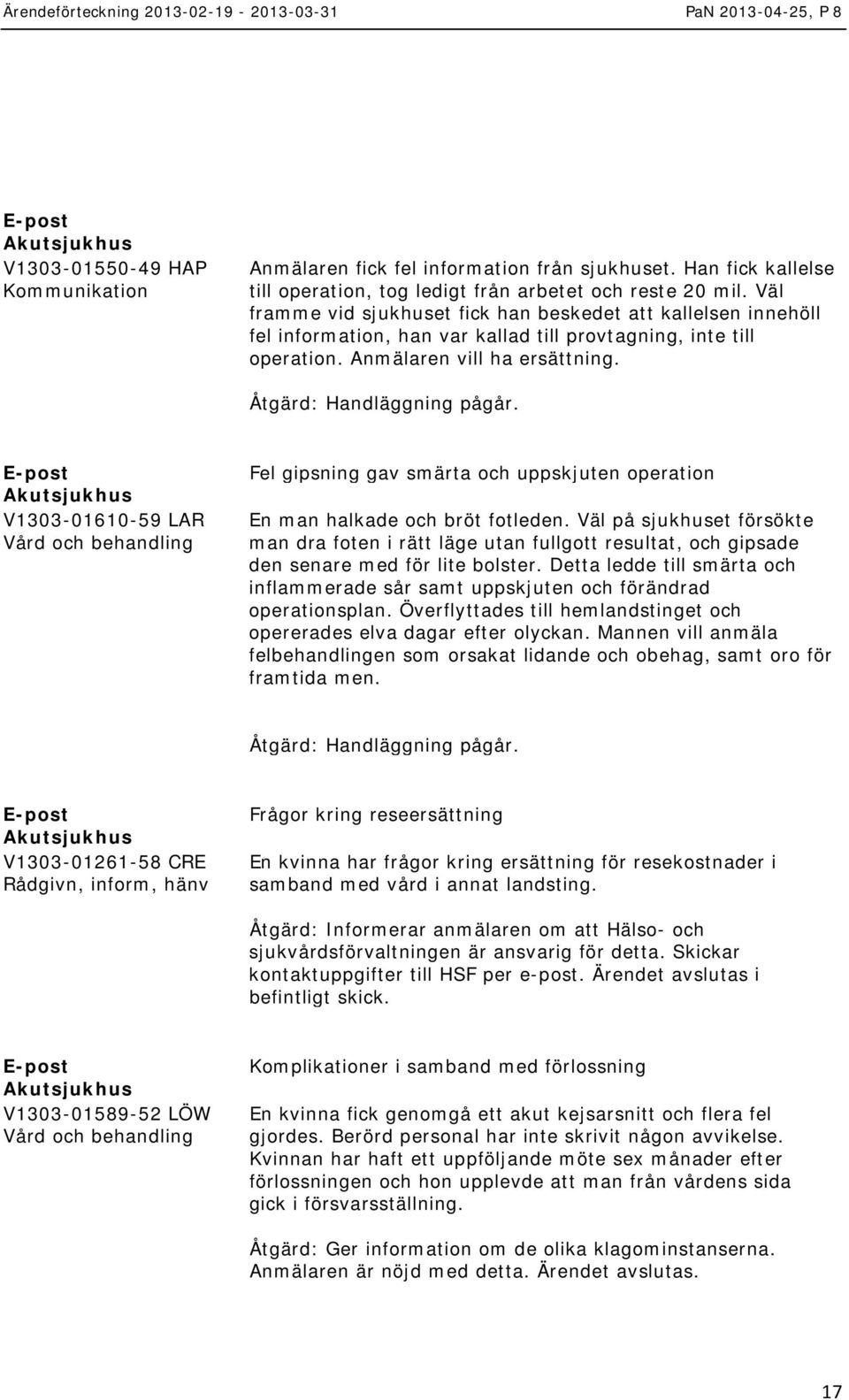 V1303-01610-59 LAR Fel gipsning gav smärta och uppskjuten operation En man halkade och bröt fotleden.