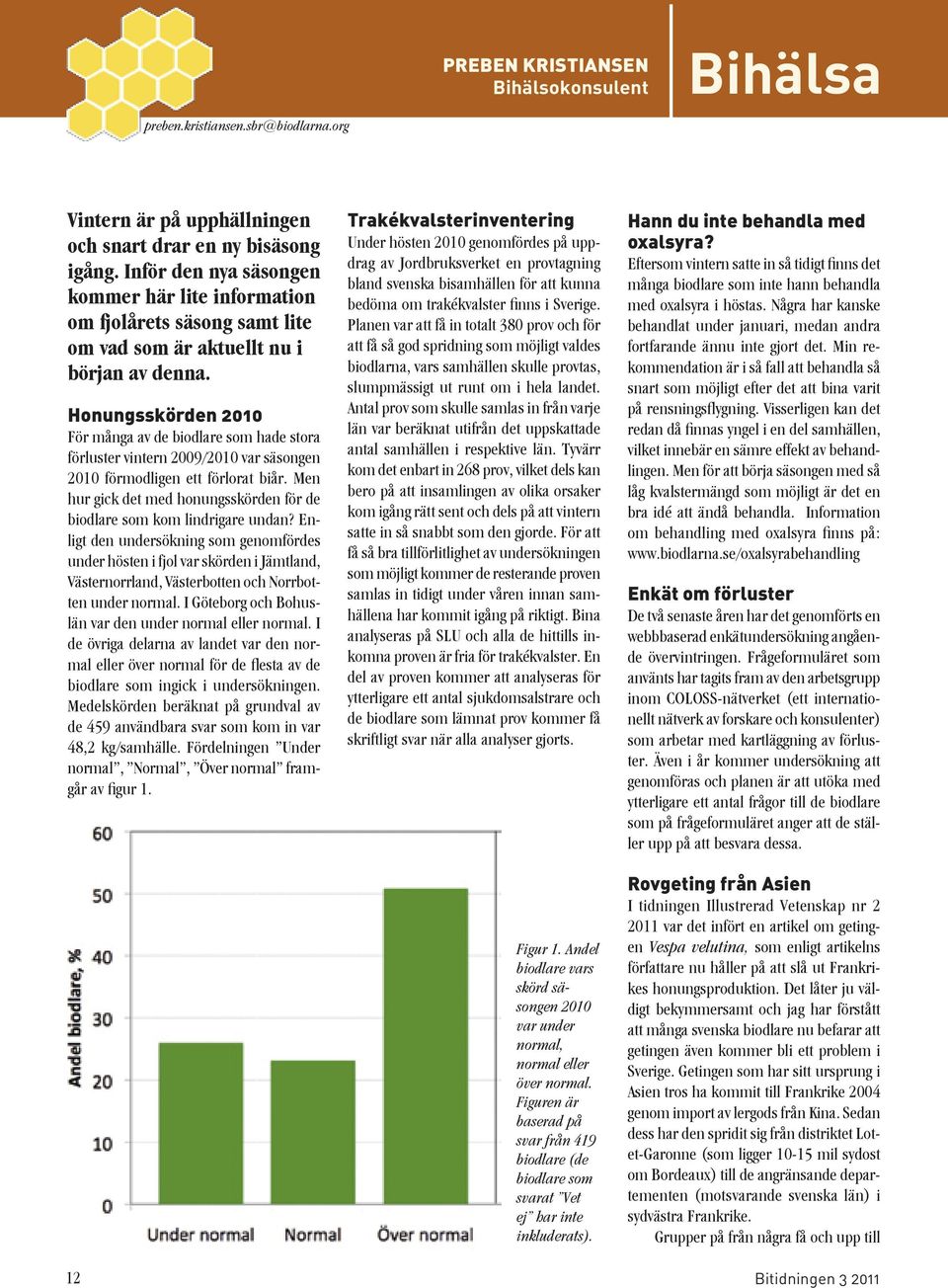 Honungsskörden 2010 För många av de biodlare som hade stora förluster vintern 2009/2010 var säsongen 2010 förmodligen ett förlorat biår.