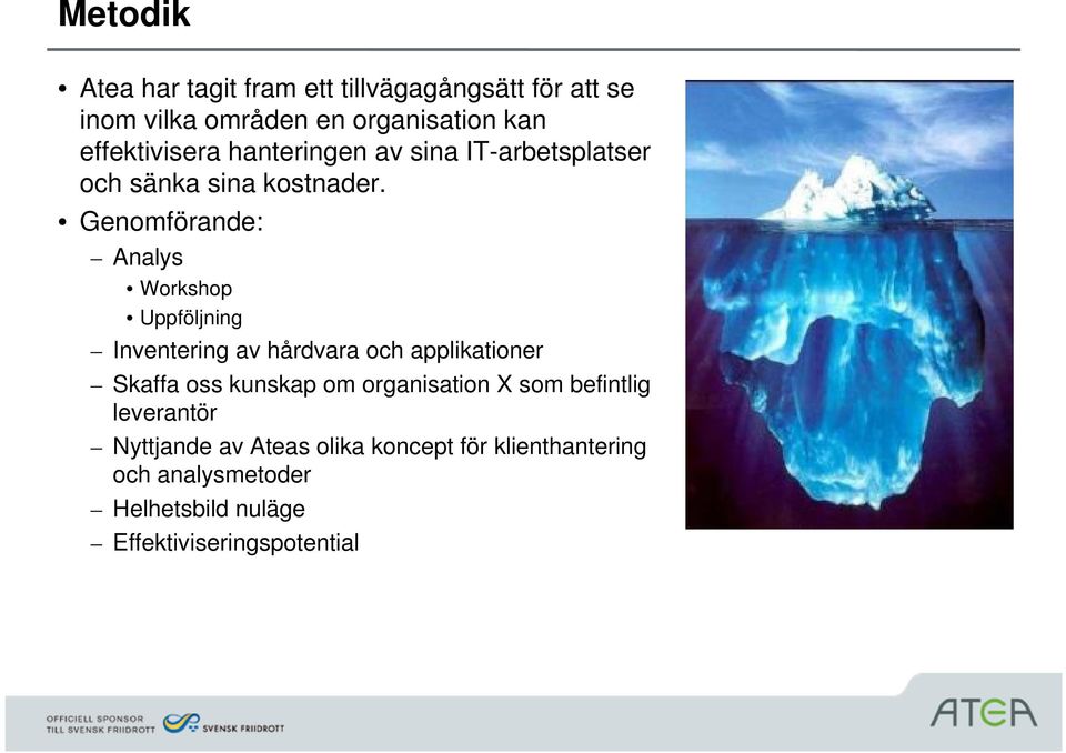 Genomförande: Analys Workshop Uppföljning Inventering av hårdvara och applikationer Skaffa oss kunskap om