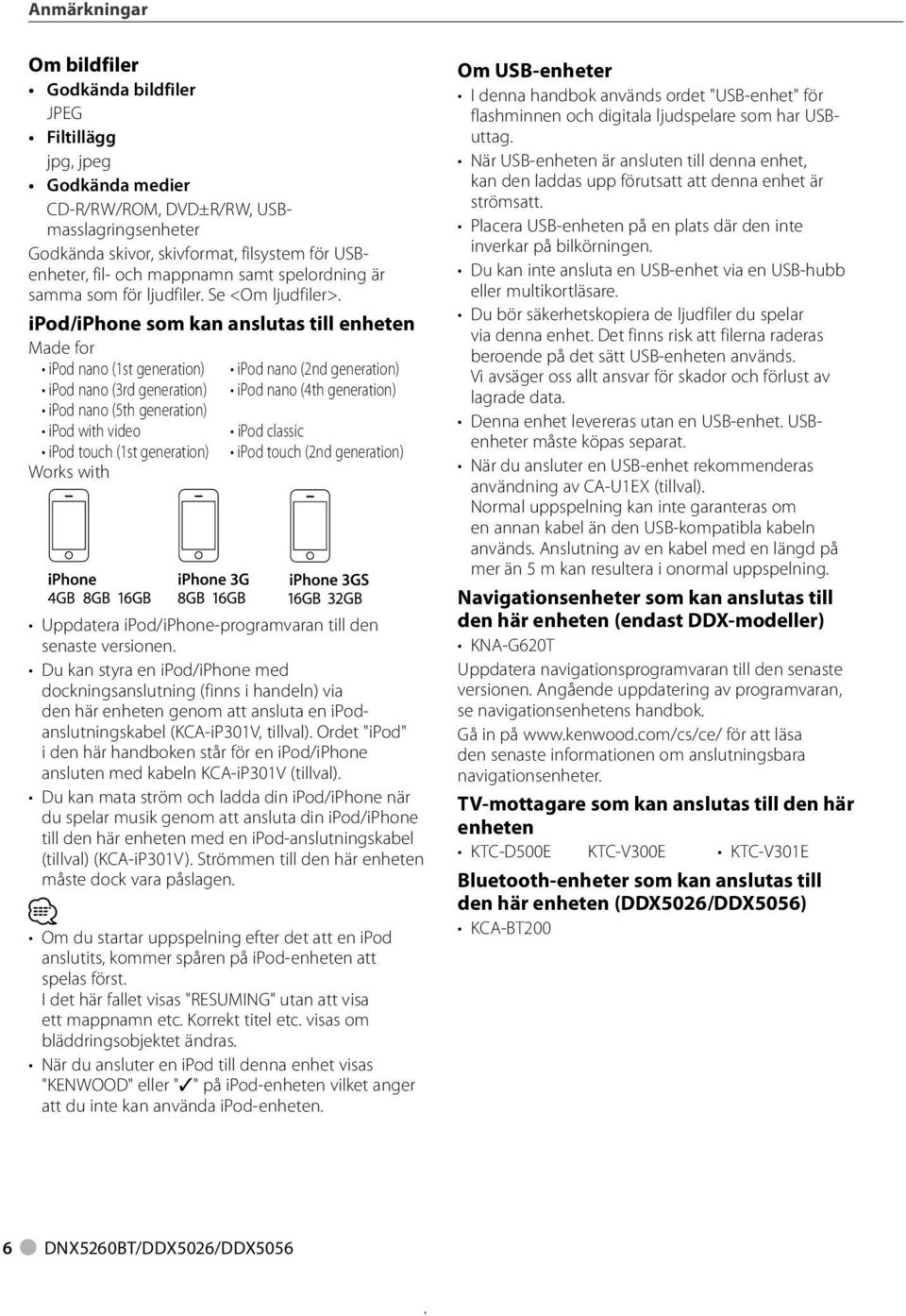 ipod/iphone som kan anslutas till enheten Made for ipod nano (st generation) ipod nano (2nd generation) ipod nano (3rd generation) ipod nano (4th generation) ipod nano (5th generation) ipod with