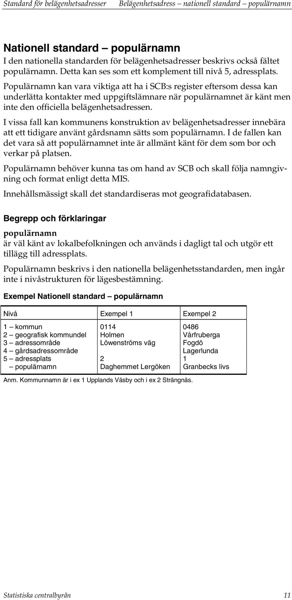 Populärnamn kan vara viktiga att ha i SCB:s register eftersom dessa kan underlätta kontakter med uppgiftslämnare när populärnamnet är känt men inte den officiella belägenhetsadressen.