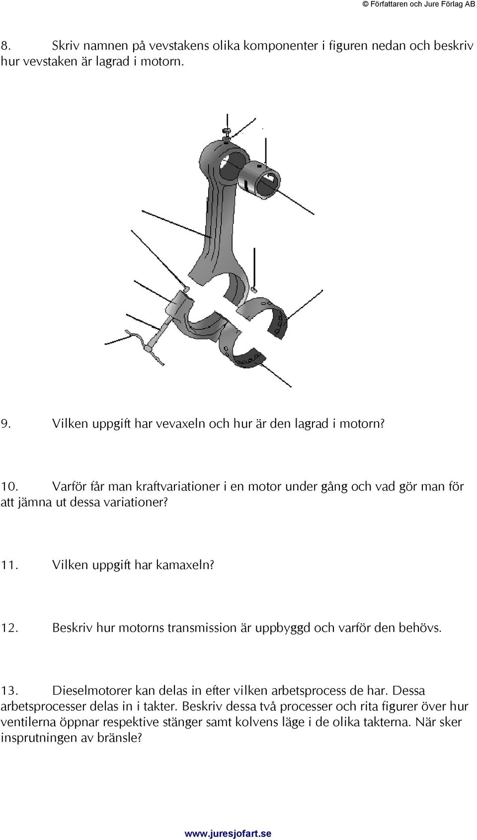 Varför får man kraftvariationer i en motor under gång och vad gör man för att jämna ut dessa variationer? 11. Vilken uppgift har kamaxeln? 12.