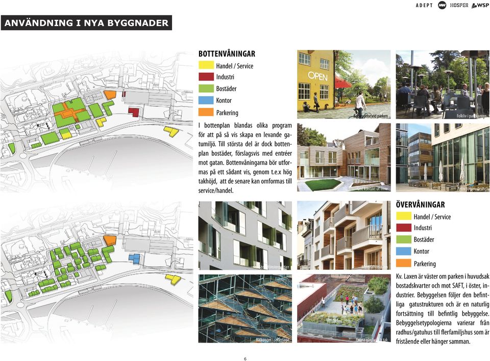 Bebyggelse vid parken Folkliv i parkkanten God kontakt ut-inne Aktiv bottenvåning ÖVERVÅNINGAR Handel / Service Industri Bostäder Kontor Stora fönsterpartier Balkonger i söderläge 6 6