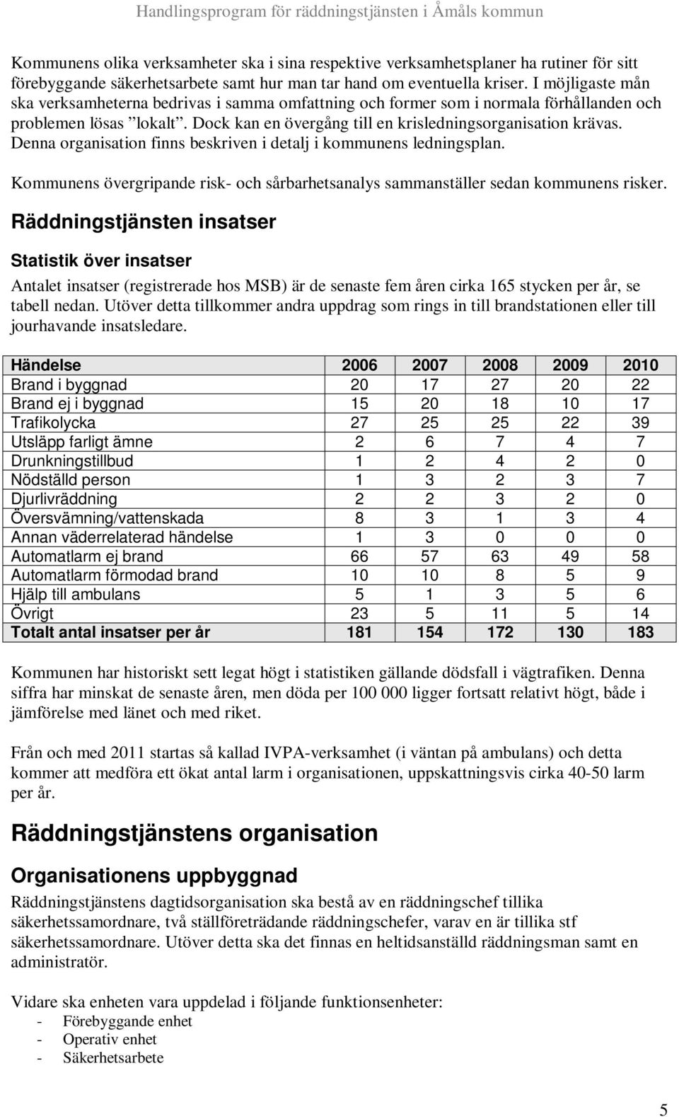 Denna organisation finns beskriven i detalj i kommunens ledningsplan. Kommunens övergripande risk- och sårbarhetsanalys sammanställer sedan kommunens risker.