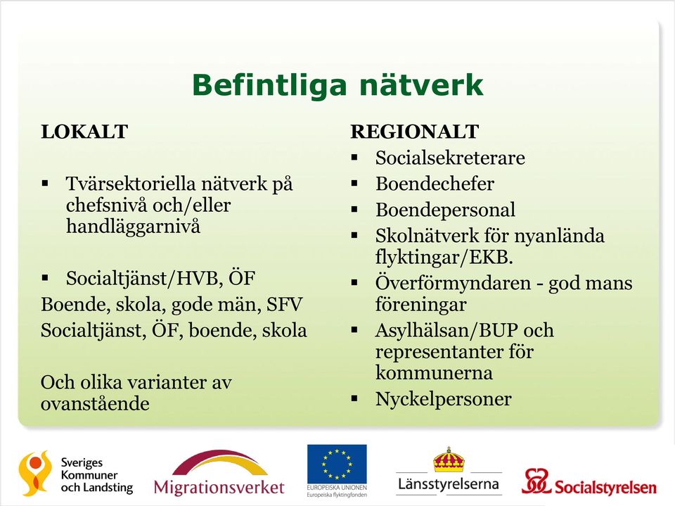 varianter av ovanstående REGIONALT Socialsekreterare Boendechefer Boendepersonal Skolnätverk för