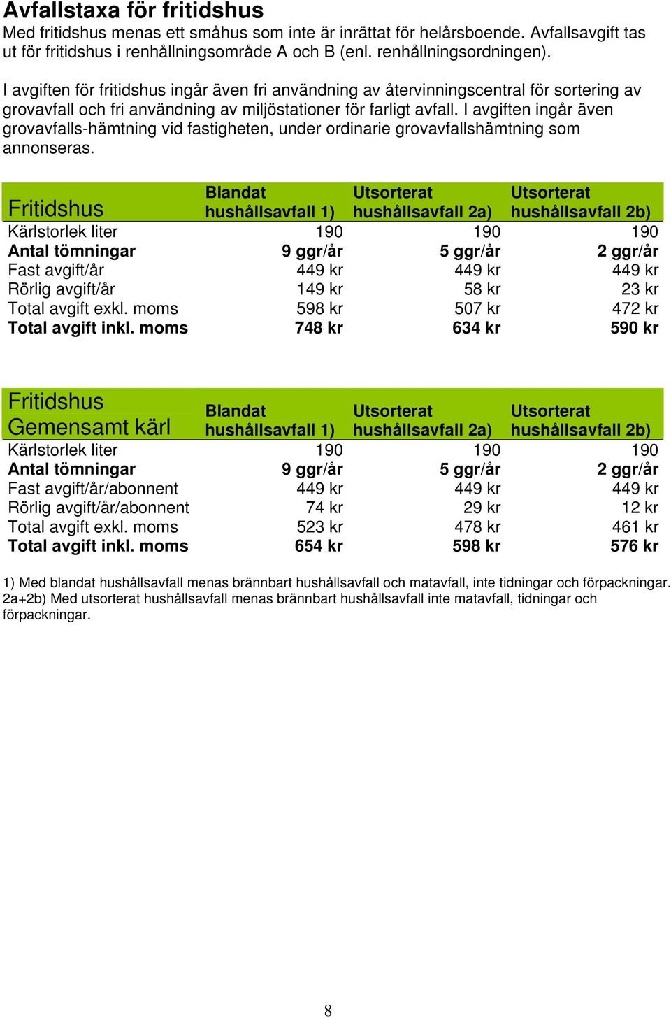 I avgiften ingår även grovavfalls-hämtning vid fastigheten, under ordinarie grovavfallshämtning som annonseras.